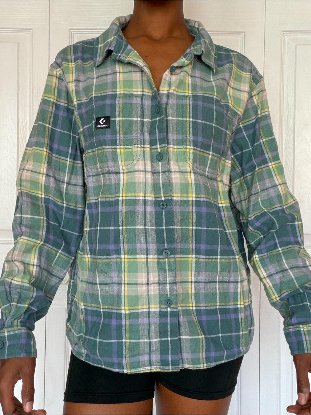 Converse Green Plaid Button-Down Shirt with Yellow & Cream Accents
